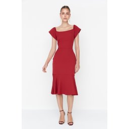 Trendyol Claret Red Tall Flounce Midi Woven Dress