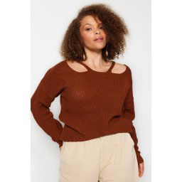 Trendyol Curve Brown Front Window/Cut Out Detail Knitwear Sweater