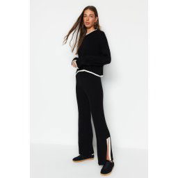 Trendyol Black Crop Ribbed Color Block Knitwear Bottom-Top Set