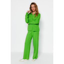 Trendyol Green Wide Fit Zippered and Pocketed Knitwear Bottom-Top Set