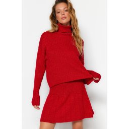 Trendyol Tile Crop Super Wide Pattern Soft Texture Pleated Skirted Knitwear Bottom-Top Set
