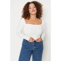 Trendyol Curve Ecru Ribbed Piping Detailed Knitted Blouse