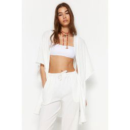 Trendyol Ecru Woven Kimono Trouser Beach Set
