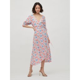 Light pink floral wrap midi dress VILA Elegance