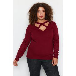 Trendyol Curve Burgundy Window/Cut Out Detail Knitwear Sweater