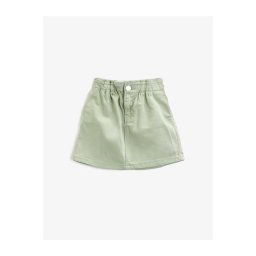 Koton Girl's Ecru Mini Cotton Jeans Skirt