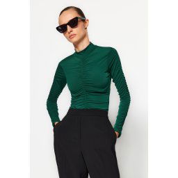 Trendyol Emerald Green Slim Gathered Detailed Snap Snap Elastic Knitted Body