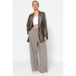 Trendyol Anthracite Faux Leather Regular Lined Double Breasted Closure Woven Blazer Jacket