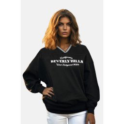 Trendyol Black Oversize/Wrap Knitwear Detailed Slogan Thick Fleece Knitted Sweatshirt