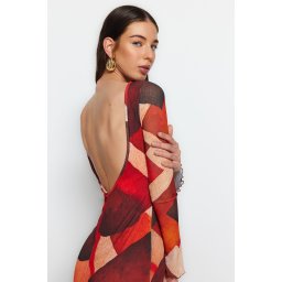 Trendyol Multi-Colored Special Texture Body-Fitting Back Detail Maxi Flexible Knitted Pencil Dress