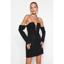 Trendyol Black Fitted Woven Short Elegant Evening Dress