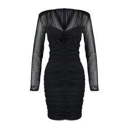 Trendyol Black Fitted Rose Detailed Tulle Elegant Evening Dress