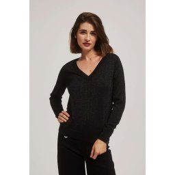 Sweater with metal thread and V-neck