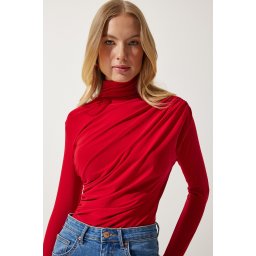 Happiness İstanbul Women's Red Gather Detailed High Collar Sandy Blouse