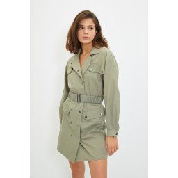 Trendyol Khaki Belted Buttoned Woven Jacket Dress
