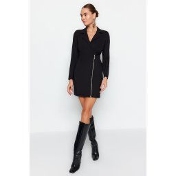 Trendyol Black Jacket Collar Zipper Detailed Woven Dress