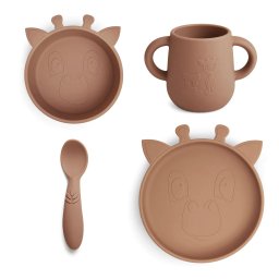 Silikonski set za jelo Lykke Žirafa - Chocolate malt