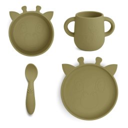 Silikonski set za jelo Lykke Žirafa - Olive Green