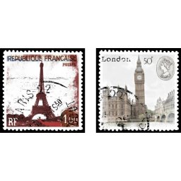 Old stamps, komplet od dve uramljene slike 40x40cm svaka