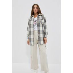 Plaid shirt jacket with belt