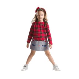 mshb&g Red Plaid Kitten Girl's Dress