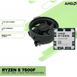 CPU AMD Ryzen 5 7500F, 3.7GHz (5.0GHz), 6C/12T, 32+6MB, 65W, AM5, tray