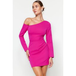 Trendyol Fuchsia Fitted Draped Woven Short Elegant Evening Dress