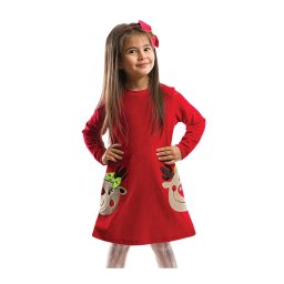 Denokids Twin Deer Girl Velvet Red Christmas Dress