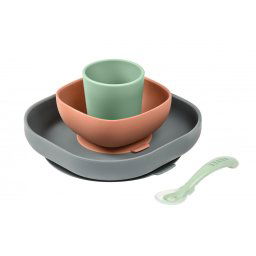 BEABA silikonski set za jelo, 4 dela, mineral