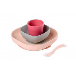 BEABA silikonski set za jelo, 4 dela, pink