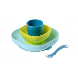 BEABA silikonski set za jelo, 4 dela, blue