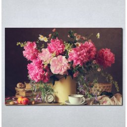 Slike na platnu Cveće u vazi i šoljica kafe Nina078_P