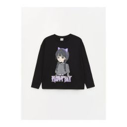 LC Waikiki Crew Neck Printed Long Sleeve Girls' T-Shirt