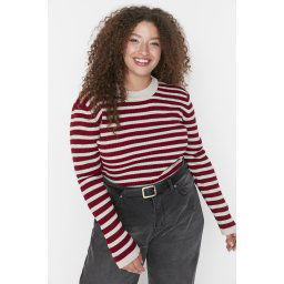 Trendyol Curve Claret Red Striped Ribbed Body-hugging Knitwear Sweater