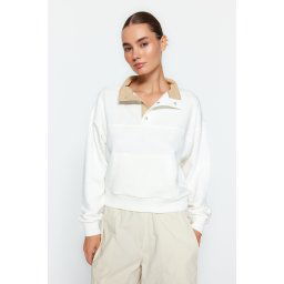 Trendyol Ecru Regular/Normal Fit Snap Stitch Detail High Neck Thick Knitted Sweatshirt