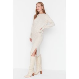 Trendyol Stone Soft Textured Knitwear Top-Bottom Set