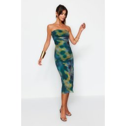 Trendyol Multicolored Knitted Tulle Elegant Evening Dress