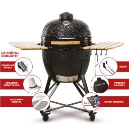 Keramički roštilj Kamado Bono Grande 59cm sa dodatnom opremom - crna boja
