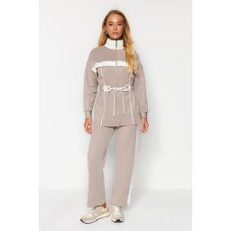 Trendyol Mink Piping Knitted Scuba/Diving Bottom-Top Set