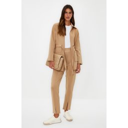 Trendyol Brown Diver/Scuba Tie Detailed Knitted Two Piece Set