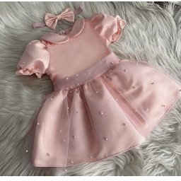 Roze haljina za devojcice sa biserima