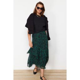 Trendyol Green Leopard Patterned Lined Woven Skirt