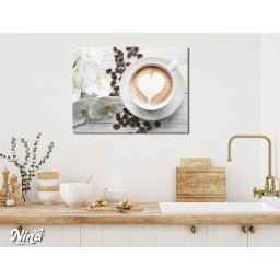 Moderne slike na platnu za kuhinje Soljica kafe i bela orhideja ms089