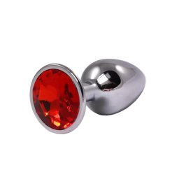 Veliki metalni analni dildo sa crvenim dijamantom Size L