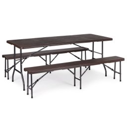 Sklopivi sto 180cm + 2 klupe braon