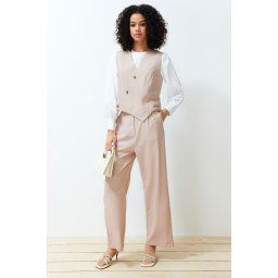 Trendyol Stone Double Breasted Vest Trousers Woven Bottom Top Set