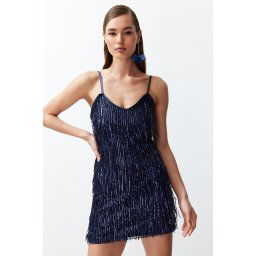 Trendyol Navy Blue Woven Sequin Short Elegant Evening Dress