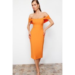 Trendyol Orange Fitted Corset Detailed Woven Elegant Evening Dress