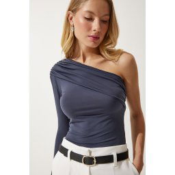 Happiness İstanbul Women's Anthracite One Shoulder Gather Detailed Knitted Blouse