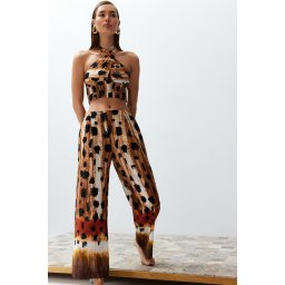 Trendyol Beachwear Leopard Patterned Woven 100% Cotton Blouse Trouser Set